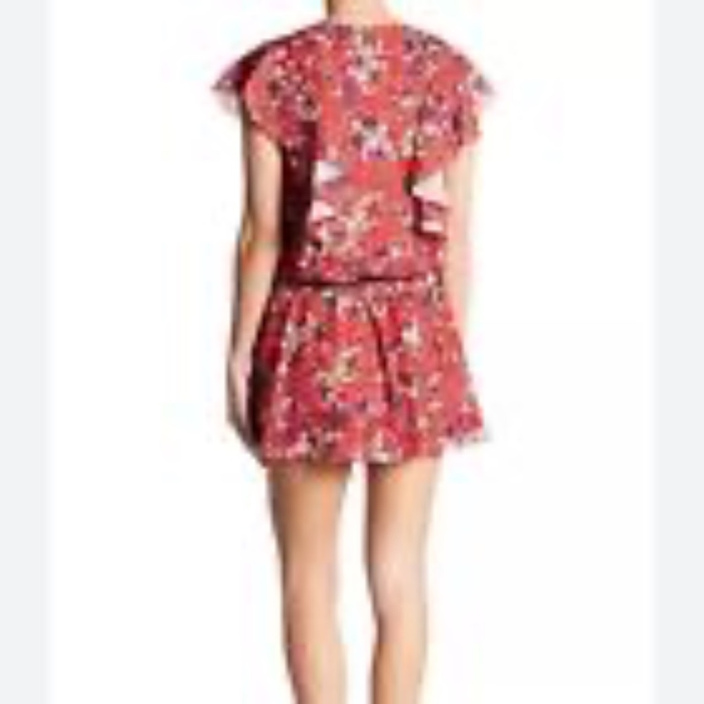 PARKER Red Scialla Ruffled Floral Smocked Waist Surplice Dress SZ L - Picture 2 of 8